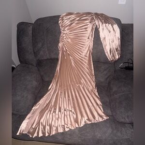 Glamorous One Shoulder Satin Dress in Rose Gold